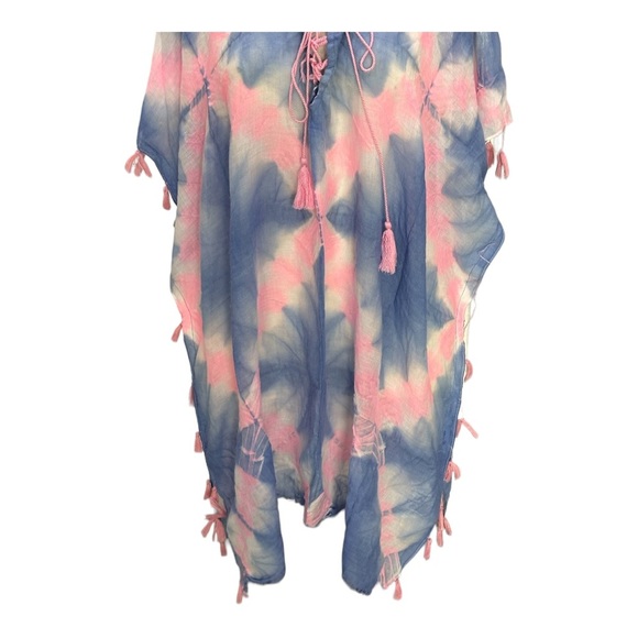 Beulah Style pink & blue tie dye tassel beach swim cover up - Picture 3 of 7